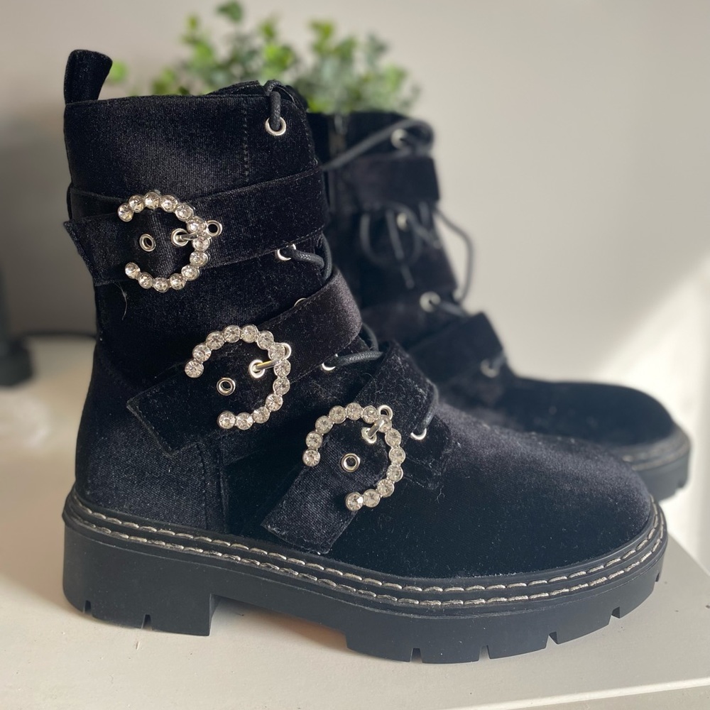 River Island Velvet Buckle Boots